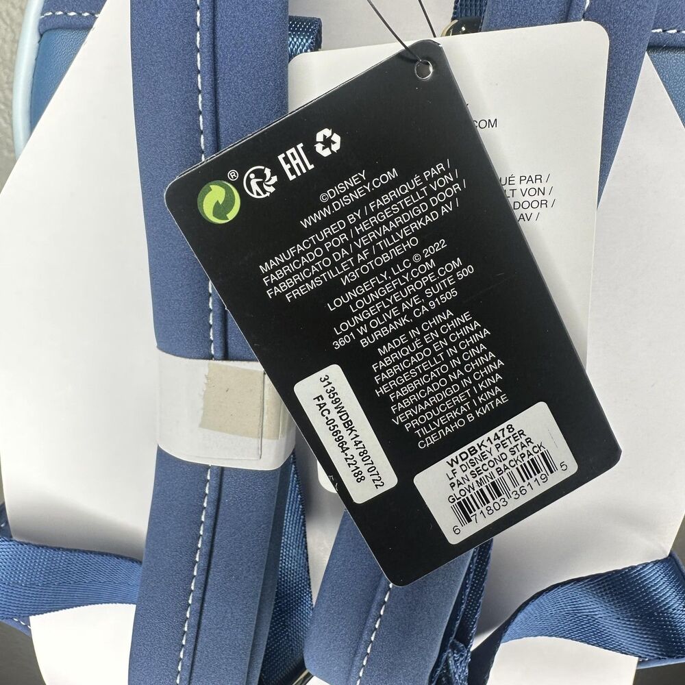 Loungefly Mini Backpack Bag Blue Peter Pan Tinker Bell Second Star Disney Glow - Picture 5 of 5